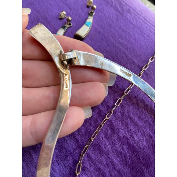 vintage Navajo necklace earring and bracelet sterling native opal turquoise - Picture 9 of 9